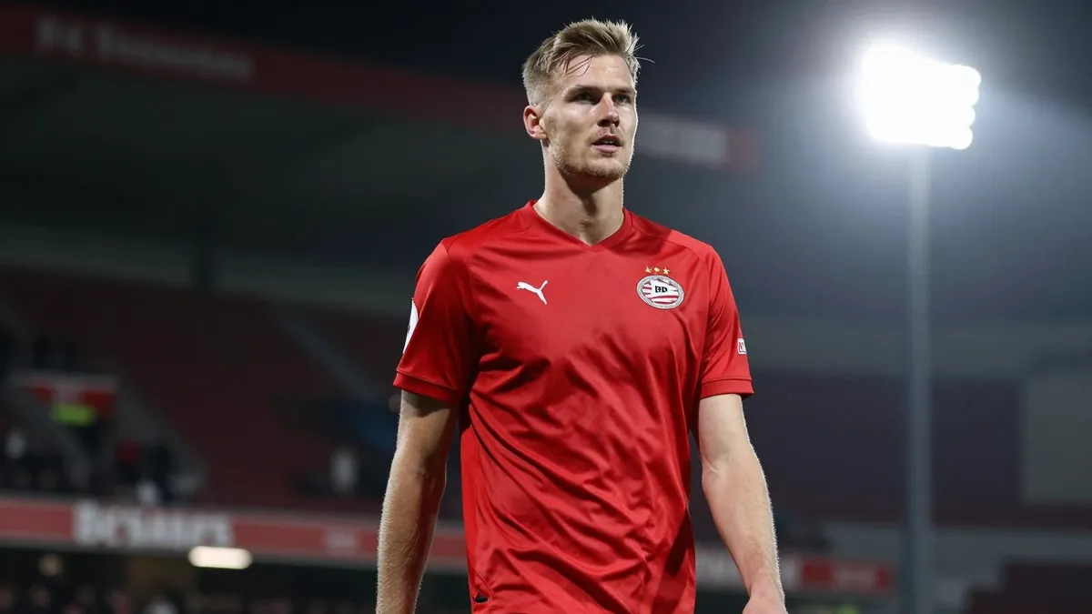 PSV Eindhoven struggles to protect right-back Jorg Schreuders against FC Groningen
